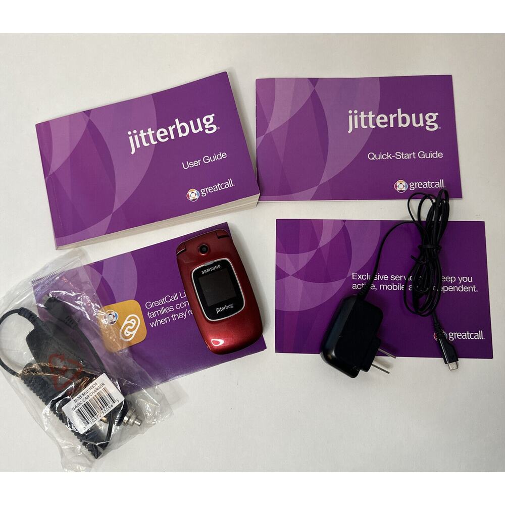 Samsung Jitterbug Greatcall-SCH-R220 RED Cell Flip Phone Included Manuel & Cords